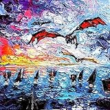 Fantasy art PRINT Daenerys Dragons - Crossing The Narrow Sea - Art by Aja 8x8, 10x10, 12x12, 20x20, 24x24 inch sizes