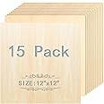 Unfinished Wood Pieces,15 Pack Basswood Sheets 1/16,Basswood Plywood Wood Sheets for Crafts,Perfect for Painting, Drawing, Laser, Wood Engraving, Wood Burning and CNC Cutting (12 x 12 inch - 1.5mm)