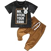 Baby Boy Easter Outfit Letter Rabbit Printed T-shirt Short Sleeve Top Pants My First Easter Baby Boy Outfit