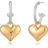 TOVABA Two Tone Earrings for Women, Heart Geometric Dangle Earrings Gold and Silver Drop Hoop Earring for Everyday Jewelry
