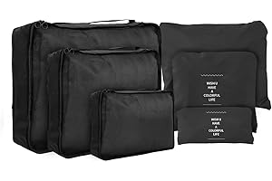 jealkip 6 Set Compression Packing Cubes For Travel,Lightweight Travel Essentials,Luggage Organizers for Suitcase,Travel Accessories Bags for Clothes,Shoes,Electronics,Cosmetics Toiletries (Black)