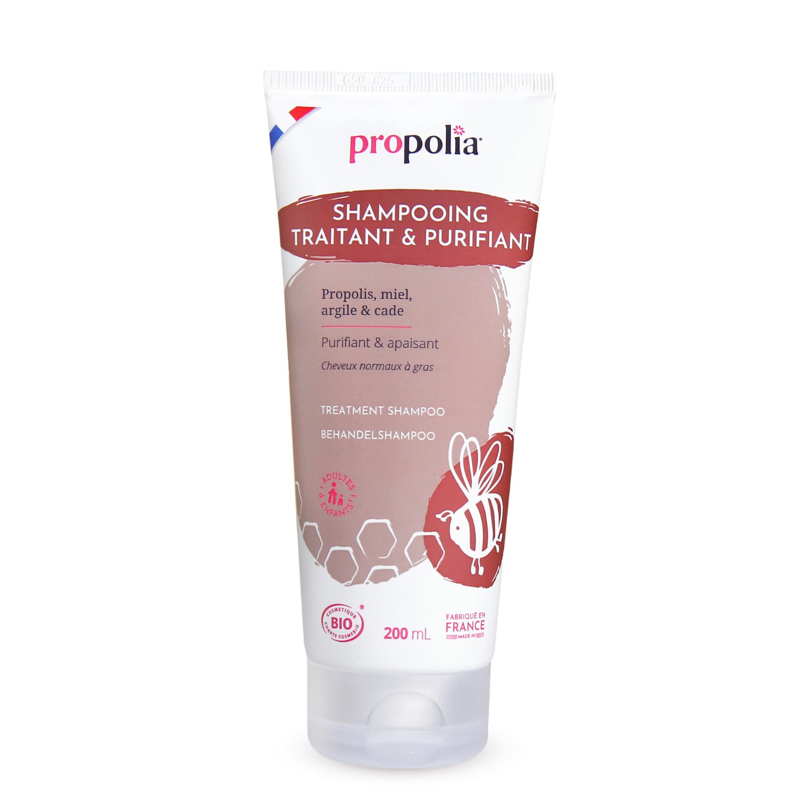 PROPOLIA - Organic - Treating & Purifying Shampoo - Propolis, Honey, Clay & Cade - Purifies and Soothes - Suitable for irritated scalps and oily hair - Made in France - 200 ml