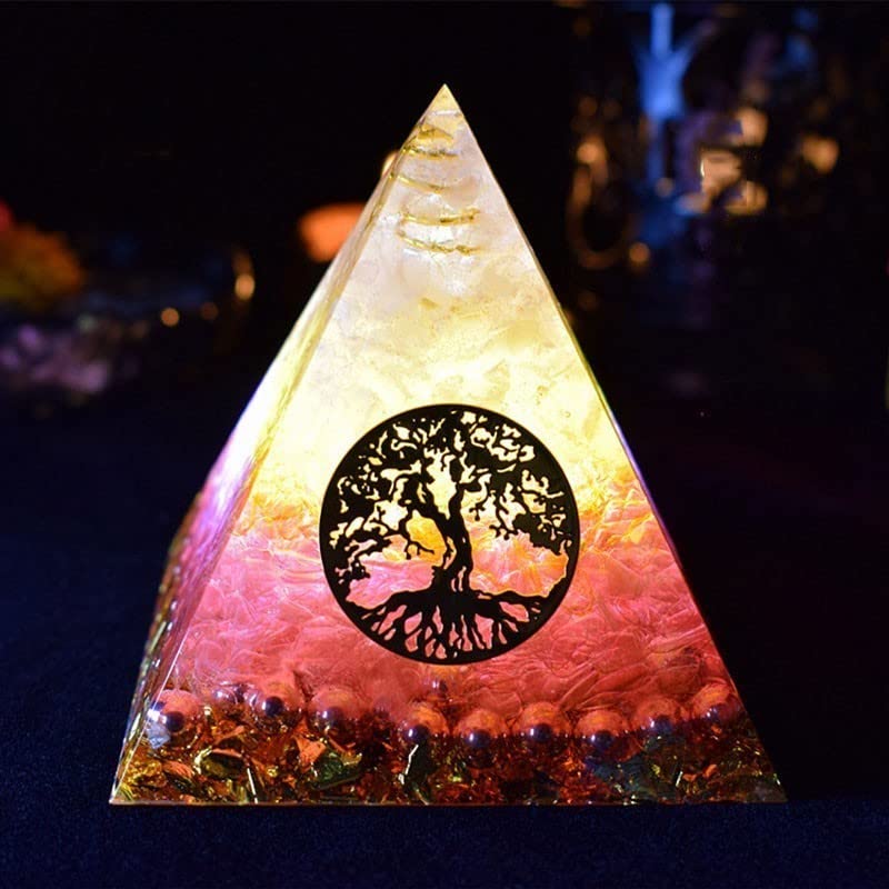 TAMHOPE Orgonite Pyramid Tree of Life Ariel Maripura Sahasrara Chakra Resin Pyramid Handcrafts Home Ornaments（8cm/3.15inches,XXX-Large Handcrafted）