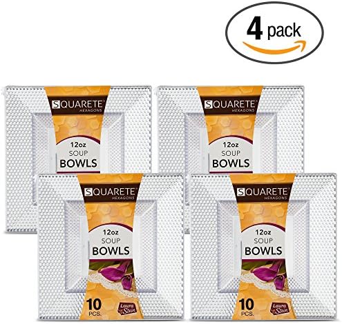 Squarete Hexagons Crystal Clear Hard Plastic Elegant Disposable 12 Ounce Square Dessert Bowls 10 Bowls Per Package Pack Of 4