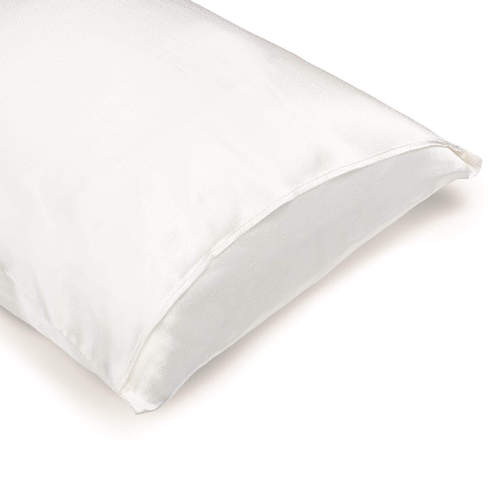 OFFTOPIC 100% Anti-frizz and Anti-Wrinkle Silk Pillowcase, 22 Momme OekoTex Certified Antibacterial, Bed Pillow Covers Perfect Gift Idea, Zip Closure 50 x 75 cm, White — image 1