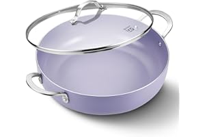 KOCH SYSTEME CS 12 Inch Double Handled Saute Pan with Lid, 5.5 Quart Nonstick Deep Frying Pan, Non-Stick Ceramic Large Skille