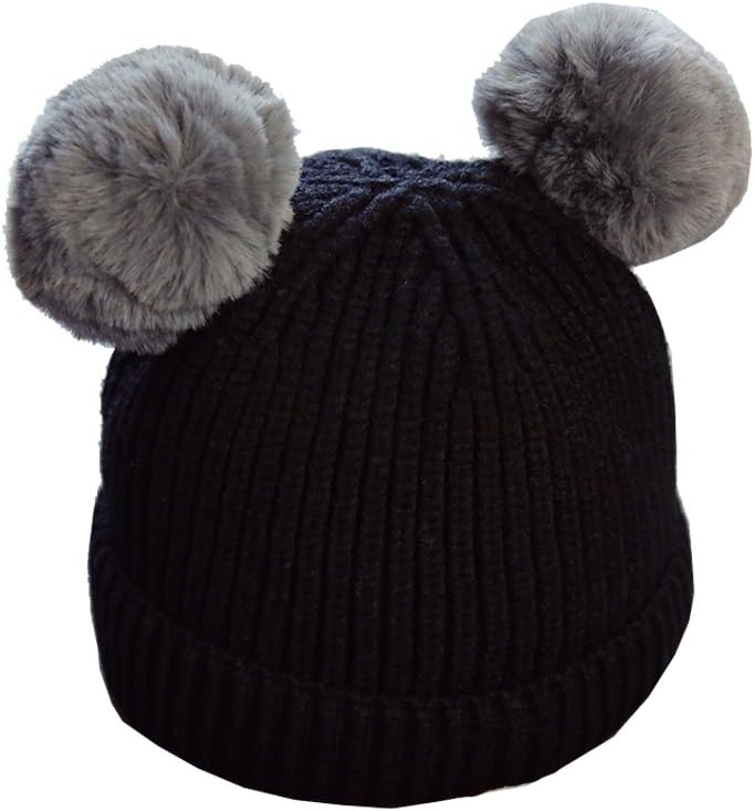 Cute Pom Pom Balls Hats Baby Boys Girls Bobble Knit Beanie Hat Plush Ball Ears Toddlers Winter Warm Double Pompom Cap