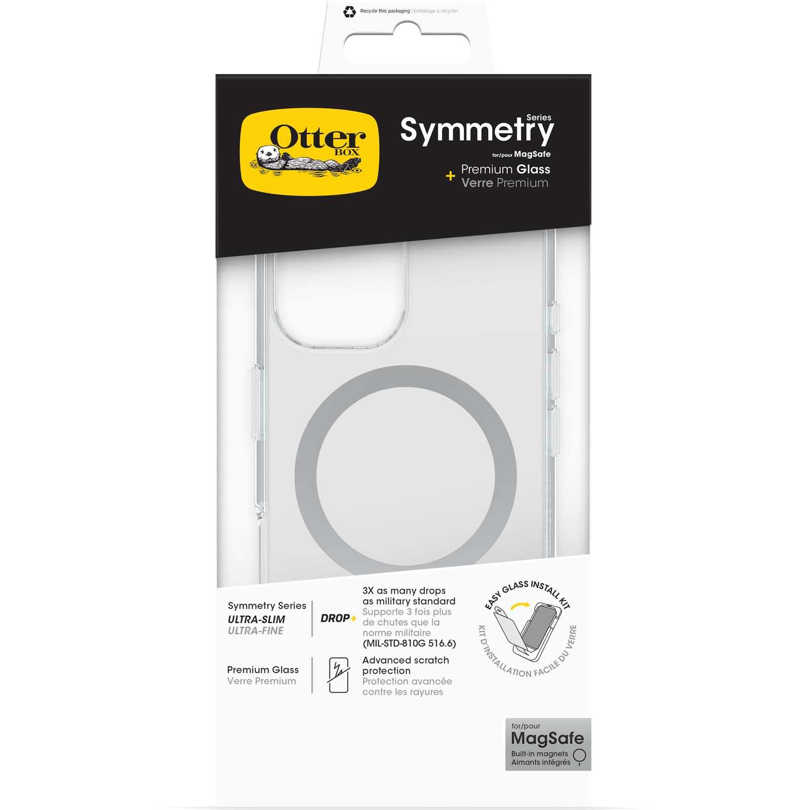 OtterBox Drop Protection Bundle for iPhone 16; Symmetry Series Clear MagSafe Case 3x Tested to Military Standard and Premium Glass Screen Protector, Clear — image 1