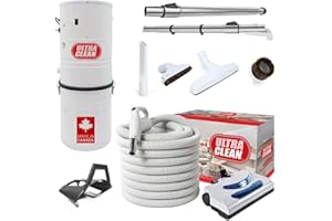 ULTRA CLEAN LOGO Ultra Clean SC100 Heavy Duty Powerful Central Vacuum System – Made in Canada – with Deluxe Electric Hose, Powerhead and Accessory Package (30 ft, Direct Connect, White)