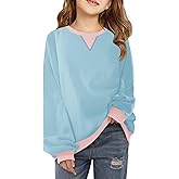 Haloumoning Girls Casual Crewneck Sweatshirts Kids Long Sleeve Oversized Fashion Pullover Tops 5-14 years