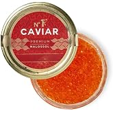 Number One Caviar - Salmon Roe - Premium Ikura Caviar with Large Orange Pearls - Rich Briny Buttery Flavor - Gourmet Topping for Sushi, Blinis, Toast &amp; Deviled Eggs