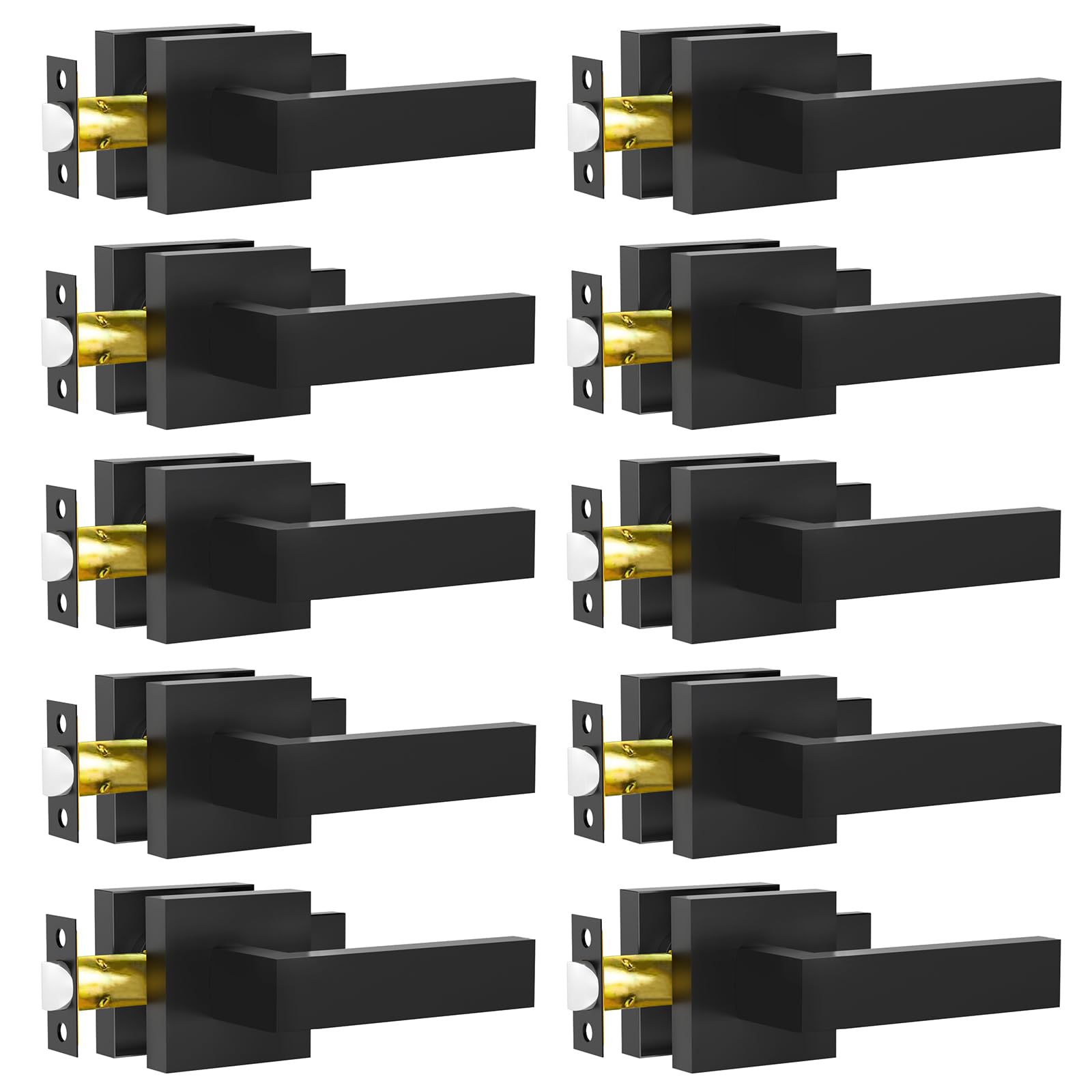 Photo 1 of RAZCC Passage Door Lever, 10 Pack Matte Black Interior Door Handles for Hallway and Closet, Heavy Duty Square Interior Keyless Door Handles Non-Locking Door Knobs for Right & Left Side Door
