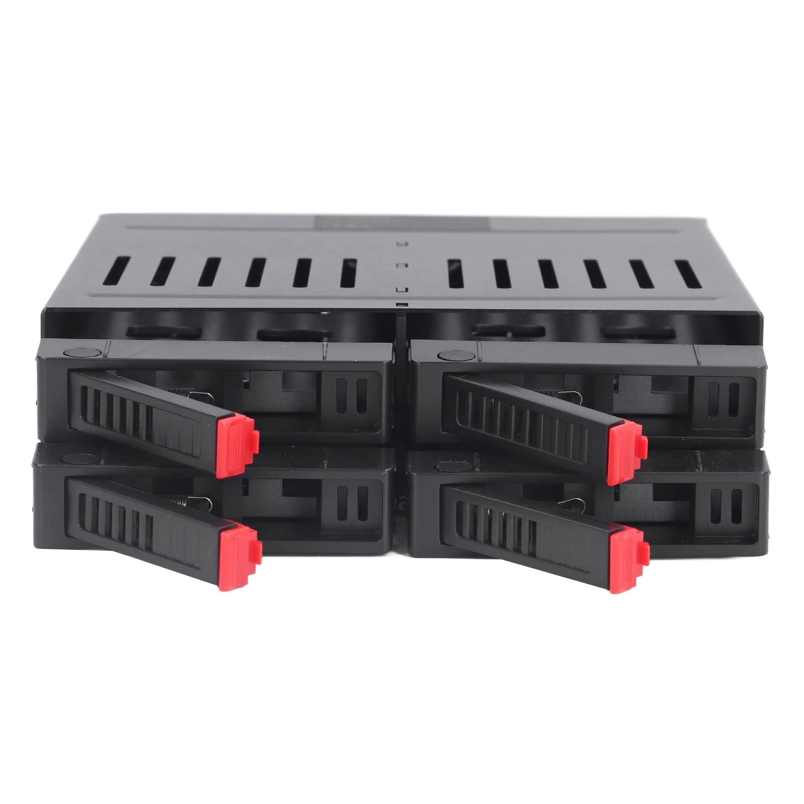 PUSOKEI 4 Bay HDD Cage Chassis, 5.25in Drive Tray, 2.5inMobile Rack, Compatible with 9.5mm 12.5mm Thick Bottom Hard Drives SSDs, Quiet Fan, Indicator Light