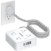 Surge Protector Power Strip - CHCORE 5Ft Braided Extension Cord with 8 Outlets with 4 USB (2 USB C) Charging Ports, Flat Plug