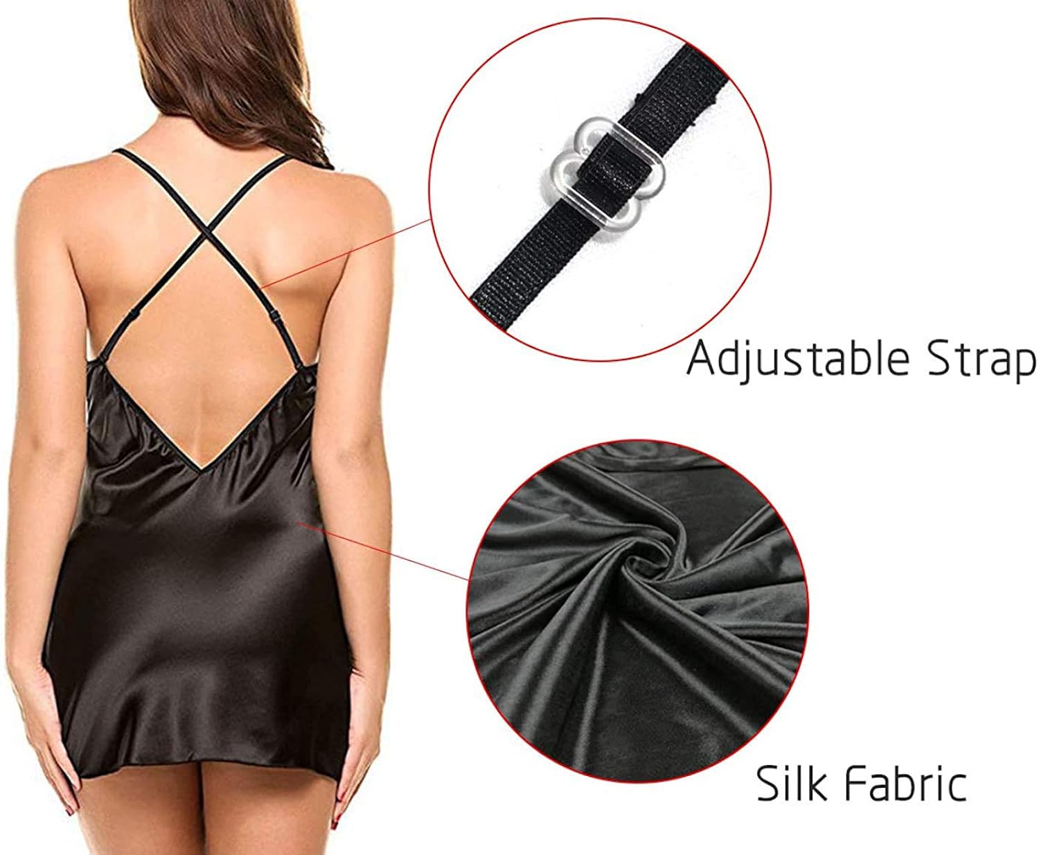 Zirami Satin Lingerie for Women Sexy Nightwear V Neck Lace Sleepwear: Clothing