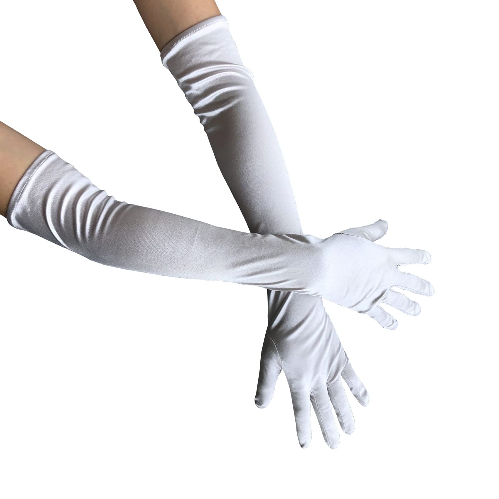 Long Satin Opera Glove For Women Formal, Elbow Length Glove For Bridal Evening Dance/Tea Party/Church/Wedding W-G-1, White, One Size — image 1