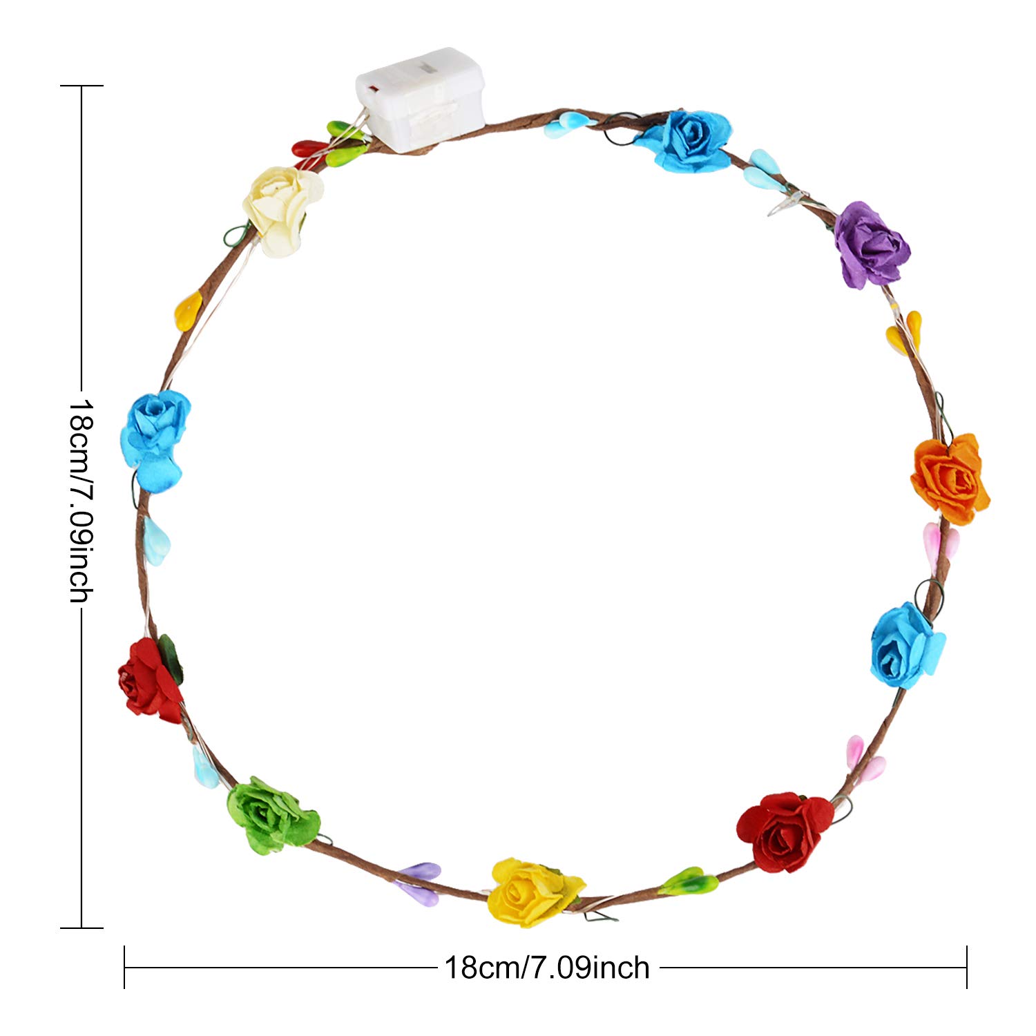 LED Flower Crown,Kapmore 12PCS Adjustable Flower Wreath Headband Luminous 10 LED Flower Headpiece Flower Headdress for Girls Women Wedding Festival Holiday Christmas Halloween Party Accessories