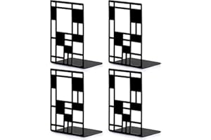 INNÔPLUS Book Ends, Bookends, Book Ends for Shelves, Bookends for Heavy Books, Book Divider Decorative Holder, Metal Heavy Duty Bookend Black 2 Pair, Abstract Art Desgin Book Stopper Supports for Office, Home