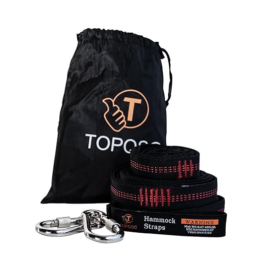 TOPQSC Hamaca correas de árbol -Extra largo Ligero Suspensión-Sostiene hasta 880 libras-Alta calidad Kit portátil Ultraligero no elástico Nylon Suspensión Camping Hamaca Poliéster(Negro)