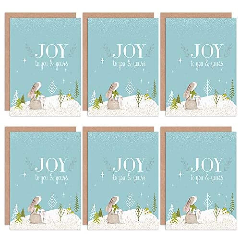 Wee Blue Coo Christmas Cards x6 Cute Rabbit Family Joy To You Festive Set Xmas