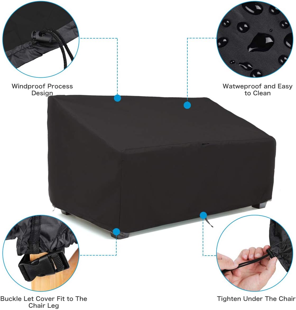 NASUM Patio Seat Covers, 600D Patio Loveseat Covers Waterproof Lounge Deep Seat Cover for Ourdoor Furniture Covers Heavy Duty, 193 x 82 x 66/84 cm(76 x 32.5 x 26/33 in): Kitchen & Dining