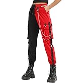 MEINVQIAOTI Black Cargo Pants for Women Techwear Women Loose Street Rock Style Casual Black Pants with Chain Goth Pants