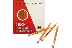 S & E TEACHER'S EDITION 96Pcs Half Pencils with Eraser Tops, Golf Pencil, Classroom, Pew - # 2 HB Pre-Sharpened Hexagon, Back to school, 96 Count Bulk Pack