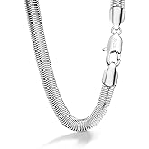 Dankadi Men 925 Sterling Silver Necklace Italian 6MM-8MM Flexible Flat Snake Chain Choker 16-30 Inch 24K Gold plated Fine Jewelry Gifts for Women