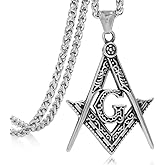 FIZIZDH Stainless Steel Freemason Masonic Pendant Necklace, Unisex, 24 inch Keel Link Chain