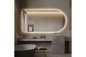 THEIAMO Arched LED Bathroom Mirror, 55"x28" Arch Framless Backlit Mirror with Lights Vanity Mirror for Makeup, Anti-Fog, Dimmable, 3-Color, Memory Function, IP65 Waterproof, UL Listed, Horizontal-Left