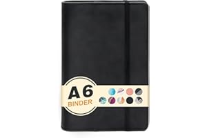 CONVEND A6 Refillable 6 Ring Faux Leather Budget Binder,Mini Notebook Binder Cover for A6 Filler Paper,Loose Leaf Personal Planner Cover with Magnetic Buckle Closure (Black)