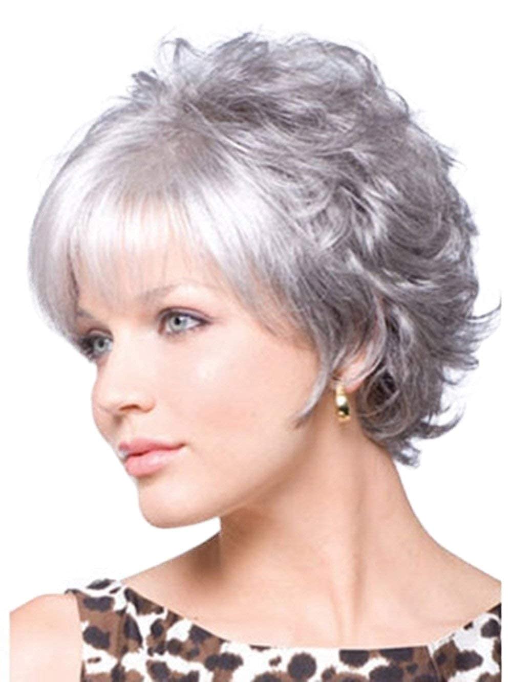 Juziviee Silver Grey Wigs for Women Short Curly Ladies Hair Wigs Natural Looking Pixie Cut Layered Heat Resistant Synthetic Wig VK003GY