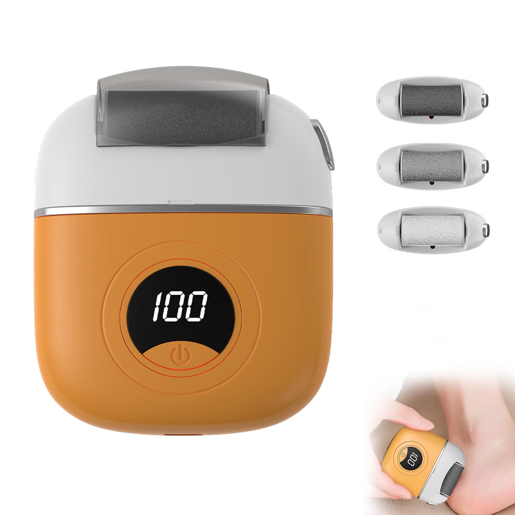 Electric Foot Callus Remover, Portable Electric Foot Files with 3 Heads & 2 Speeds, Rechargeable Foot Grinder, Waterproof Deadskin Remover, Pedicure Tools for Dead, Hard Cracked Dry Skin (Orange)