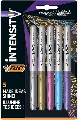 Marcadores permanentes metálicos, pack de 5, variedade de cores metálicas, para superfícies escuras e claras, pouco odor (vários modelos)