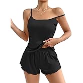 Ekouaer Womens Cami Pajama Sets 2 Piece Cute Print Pjs Soft Tank Top & Elastic Waist Shorts Camisole Lounge Set