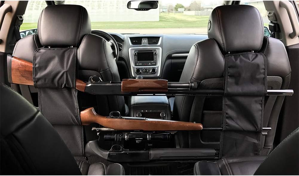 Aokin Car Seat Back Gun Rack Hunting Gun Sling Shotgun Rifle Gun Holsters Pistols Organizer with Pockets, Black: Sports & Outdoors