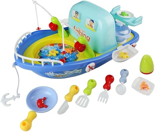 Amazon 船 潜水艦 魚釣り 玩具 クッキング 料理 ままごと 音楽 2イン1 クリスマスプレゼント 子供 10 Blue 船 潜水艦 おもちゃ