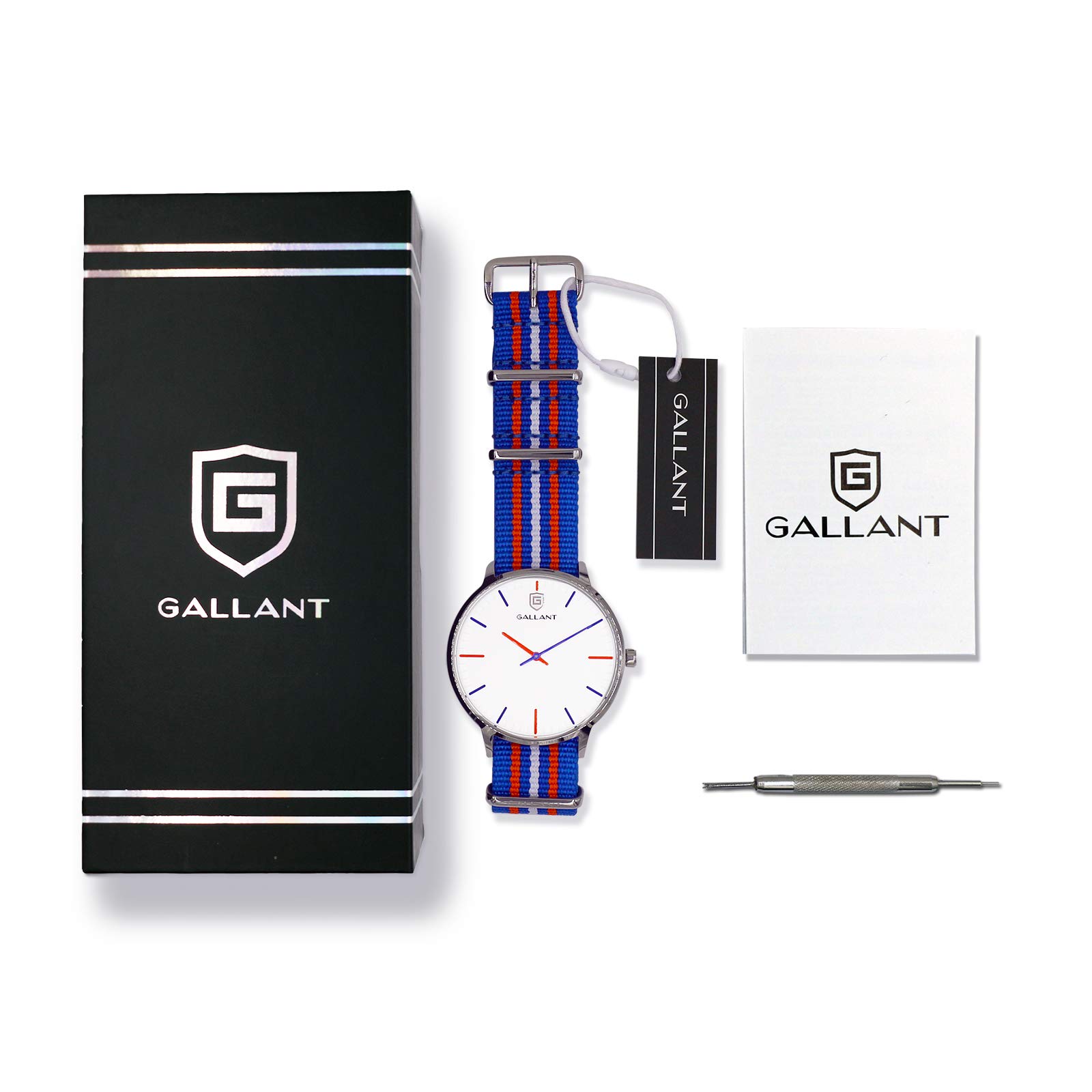 GALLANT Mens Wristwatches Analog Quartz Watches with Multicolor Striped Nylon Strap Band Big Dial Waterproof Wrist Watch Casual