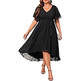 Talisea Plus Size Dresses Wedding Guest - Formal Cocktail Chiffon V Neck Short Sleeve High Low Dress Curvy Women