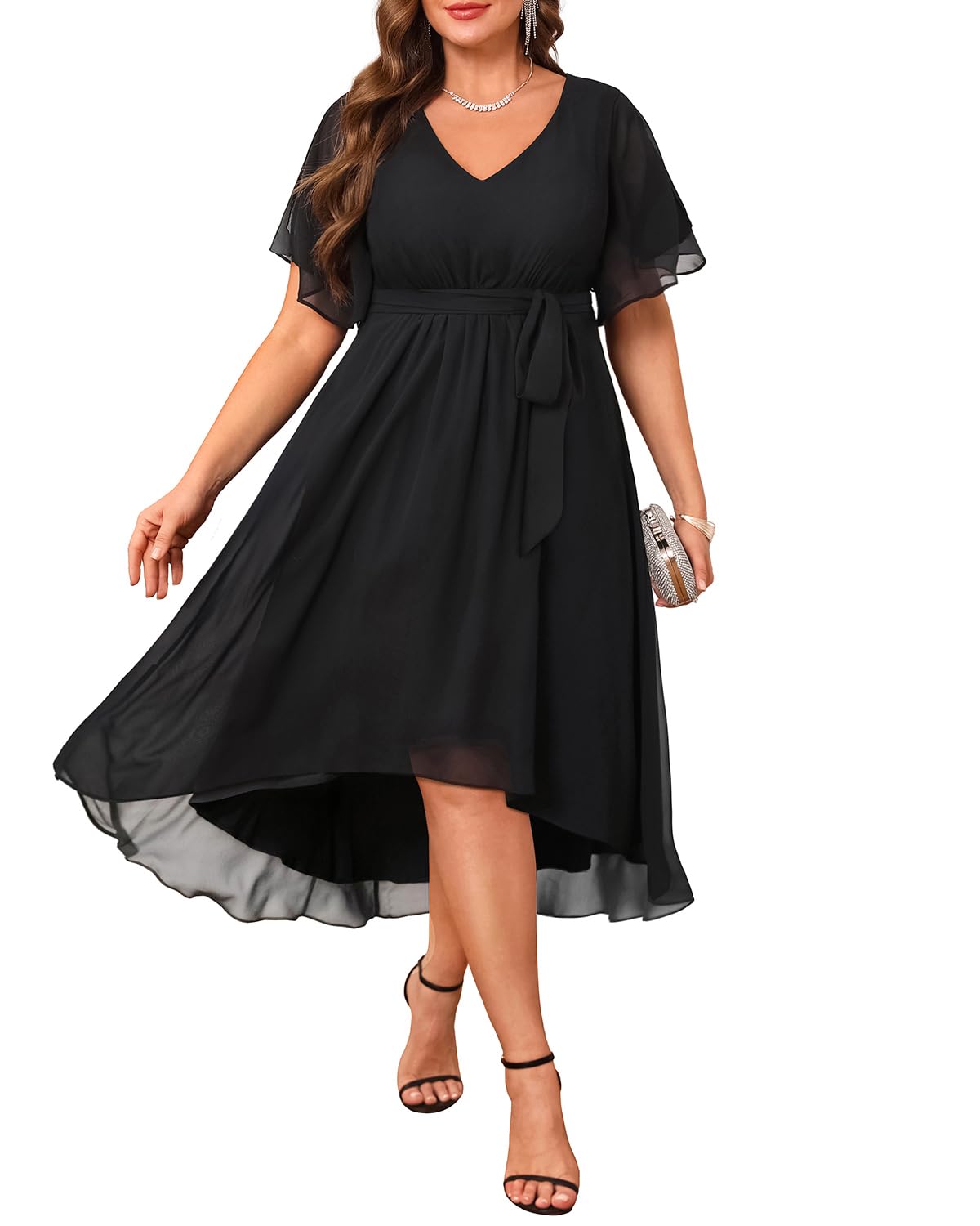 Talisea Plus Size Cocktail Dress Black Wedding Guest Formal Chiffon 
