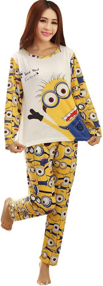Qumei Couples Minion Pyjama Sets Men and Women Sleepwear (M, Women)