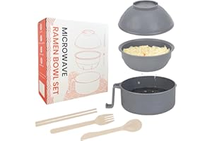 RORBAM Microwave Ramen Cooker,Ramen Bowl With Chopsticks and Spoon,For Office College Dorm Room Essentials Instant Lunch Ideal for Shin and Buldak Ramen Noodle On The Go, Dishwasher-Safe,BPA-Free. (gray)