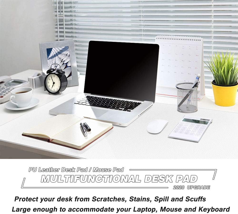 BUBM Desk Pad Office Desktop Protector 31.5" x 15.7", PU Leather Desk Mat Blotters Organizer Mouse Pad with Comfortable Writing Surface-White : Office Products
