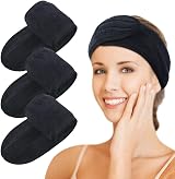 KinHwa 3 Pack Spa Facial Headband Microfibre Adjustable Hair Band Black