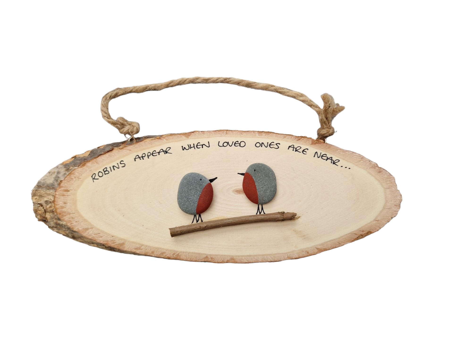 Robins Appear When Loved Ones Are Near | Pebble Art | Robins | Handmade Hanging Decoration (With Quote)