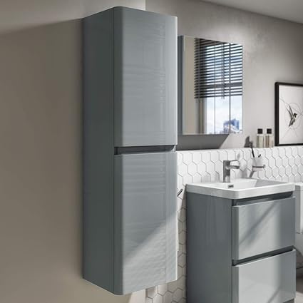 400mm Wall Hung Storage Unit Crisp Mist Curved Corner Cabinet