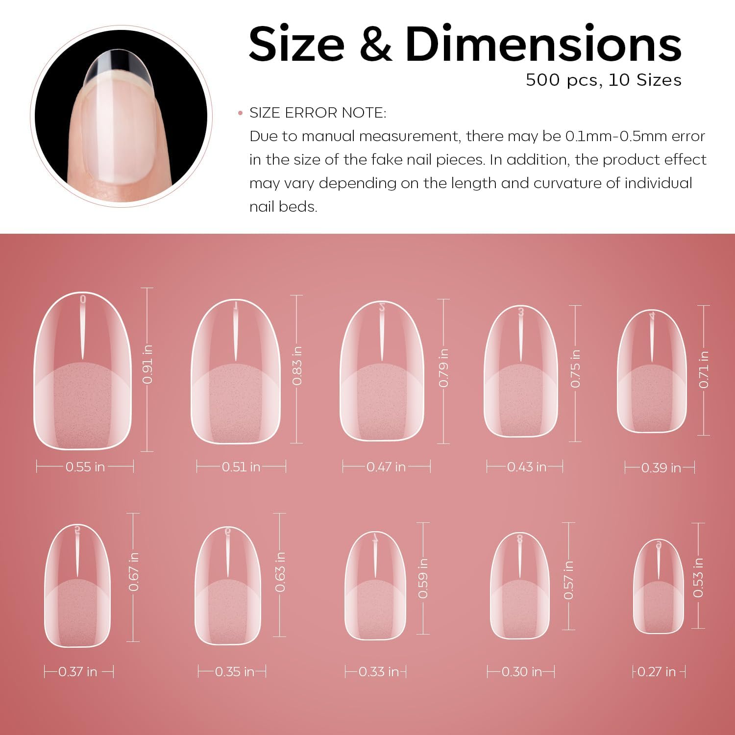 Modelones Short Oval Round Nail Tips - 500Pcs Soft Fake Nails Tips Gel Pre-shaped Half Matte Full Cover No Filed False Extension Manicure Salon DIY at Home 10 Sizes - Image 6