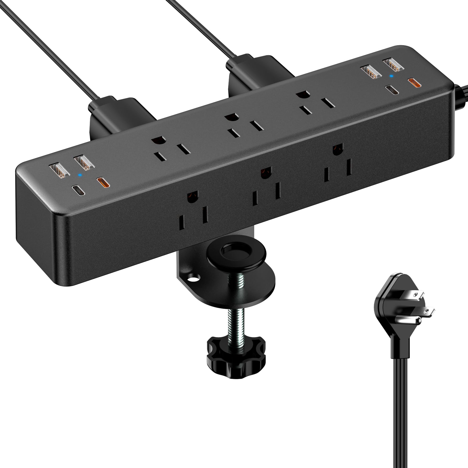 Photo 1 of Flat Plug Desk Clamp Power Strip 10FT, 40W Total Fast Charging Station, Dual PD 20W USB C Ports, Desk Edge Mount Power Strip 9 AC Outlets 8 USB Ports(4 USB C) Surge Protector, Fit 1.7" Tabletop Edge