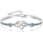 AOBOCO 925 Sterling Silver Adjustable Infinity Heart Bangle Bracelet for Sister Best Friend Daughter Mom Grandma Granddaughter Daughter in Law Godmother Goddaughter Stepmom Stepdaughter