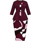 FANDEE Women's Pencil Dresses Midi Bodycon Elegant 3/4 Sleeve Business Work Dress Red